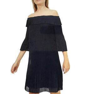 TED BAKER Women’s Franceis Pleated Off-The-Shoulder Dress Blue Size 2/6